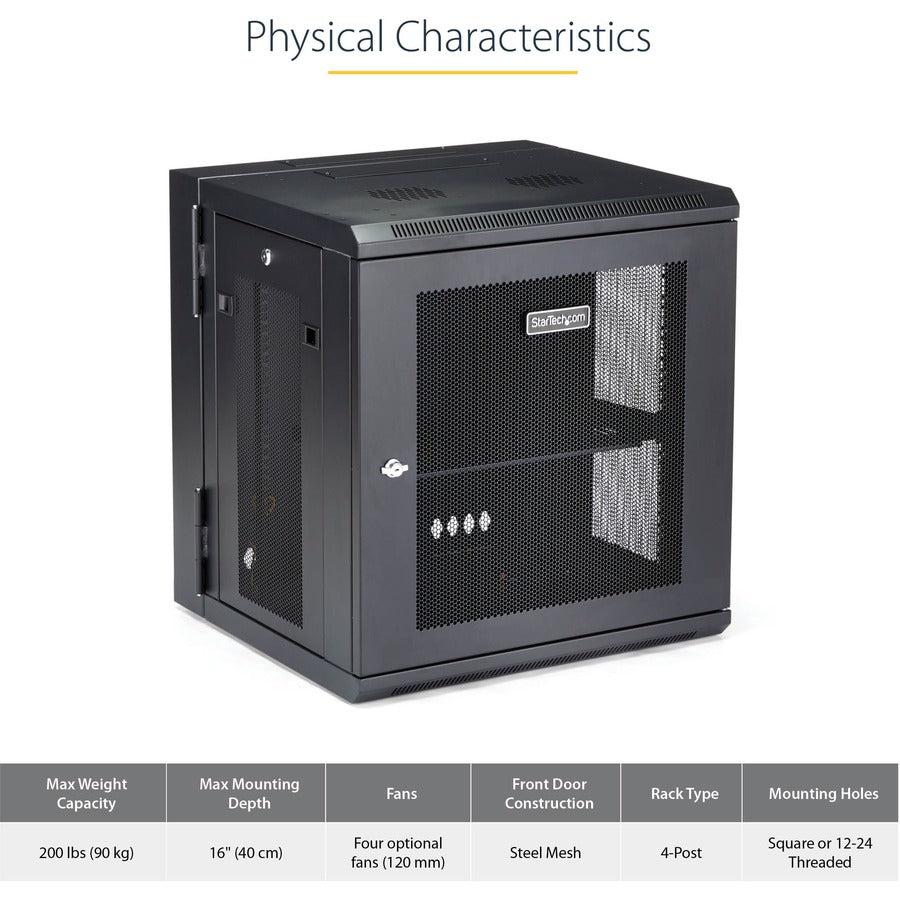 Wall Mount Network Cabinet - StarTech 12U Hinged Server Rack | Tecisoft RK12WALHM