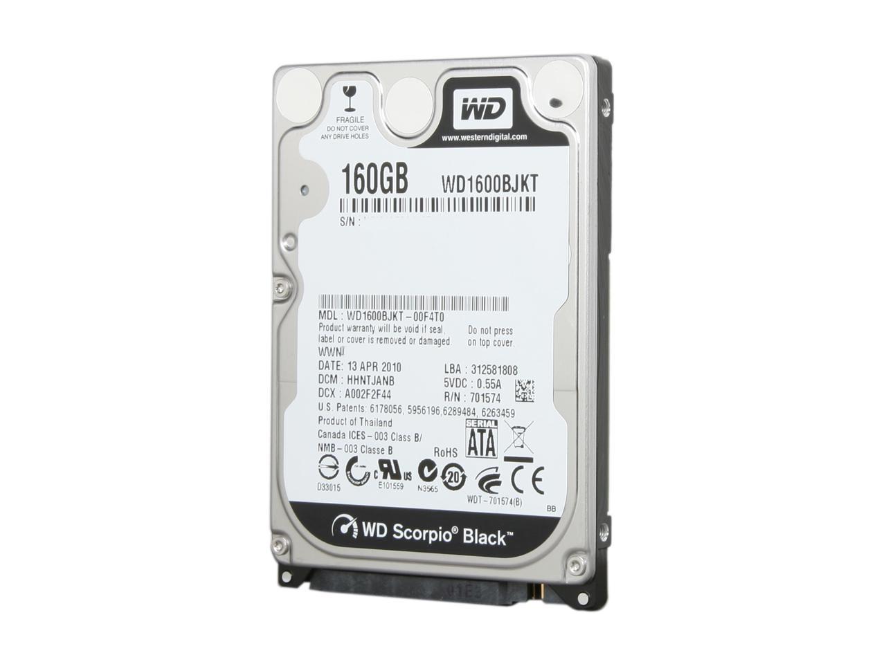 Western Digital Scorpio Black Wd1600Bjkt 160Gb 7200 Rpm 16Mb Cache Sata 3.0Gb/S 2.5" Internal Notebook Hard Drive Bare Drive