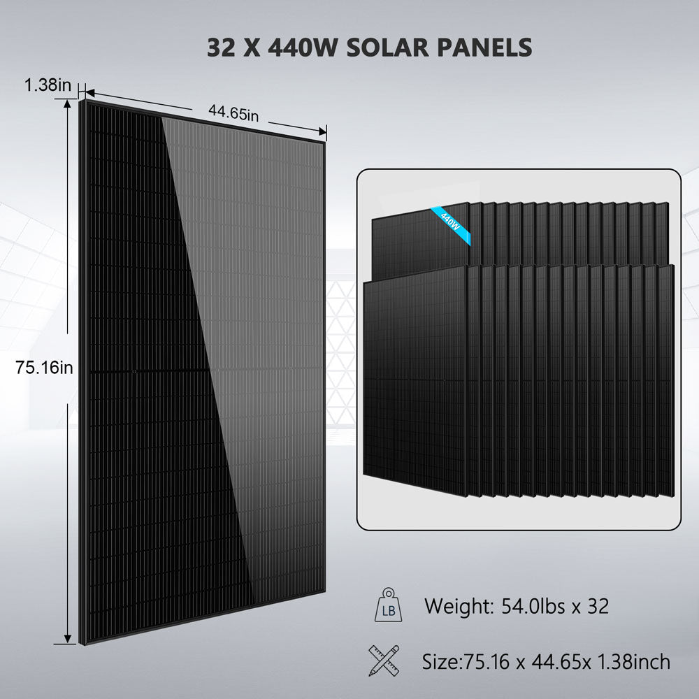 OFF GRID SOLAR KIT 20KW 48VDC 120V/240V LIFEPO4 30.72KWH LITHIUM BATTERY 32 X 450 WATTS SOLAR PANELS