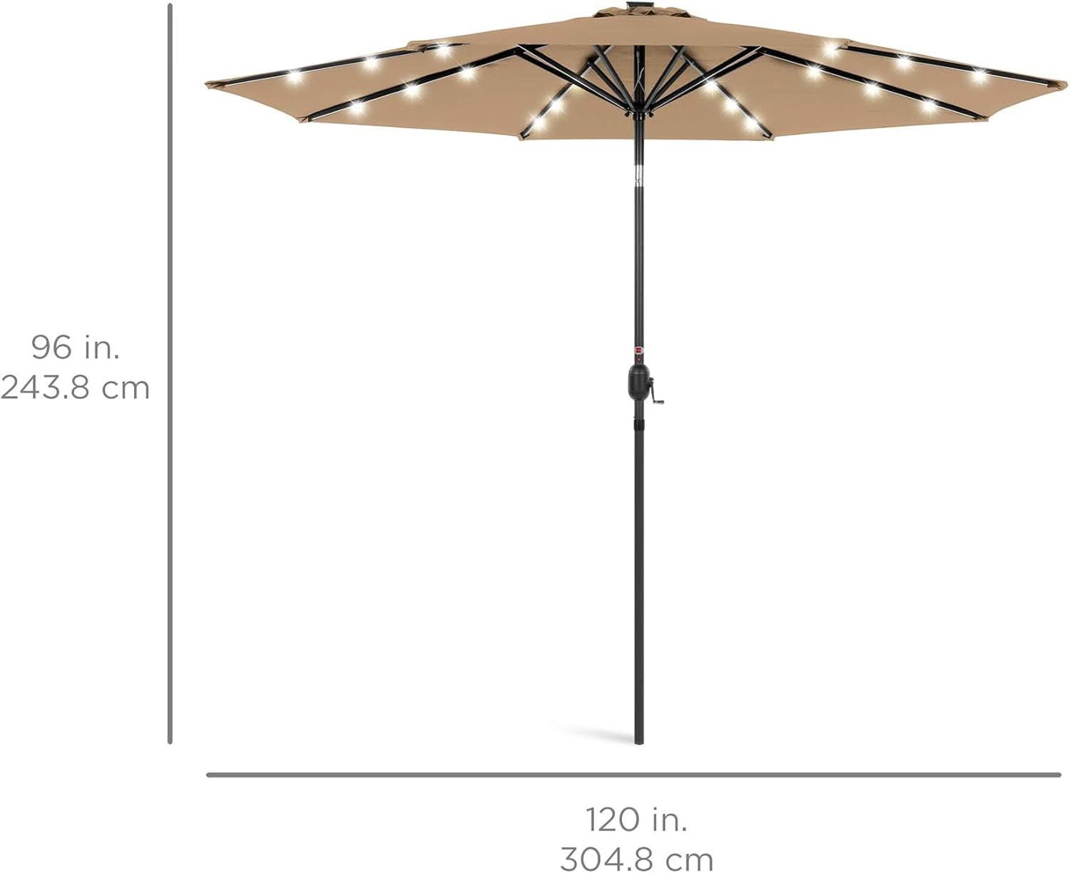 10 Ft Solar LED Patio Umbrella With Tilt Adjustment And UV Resistant Fabric All Weather Use
