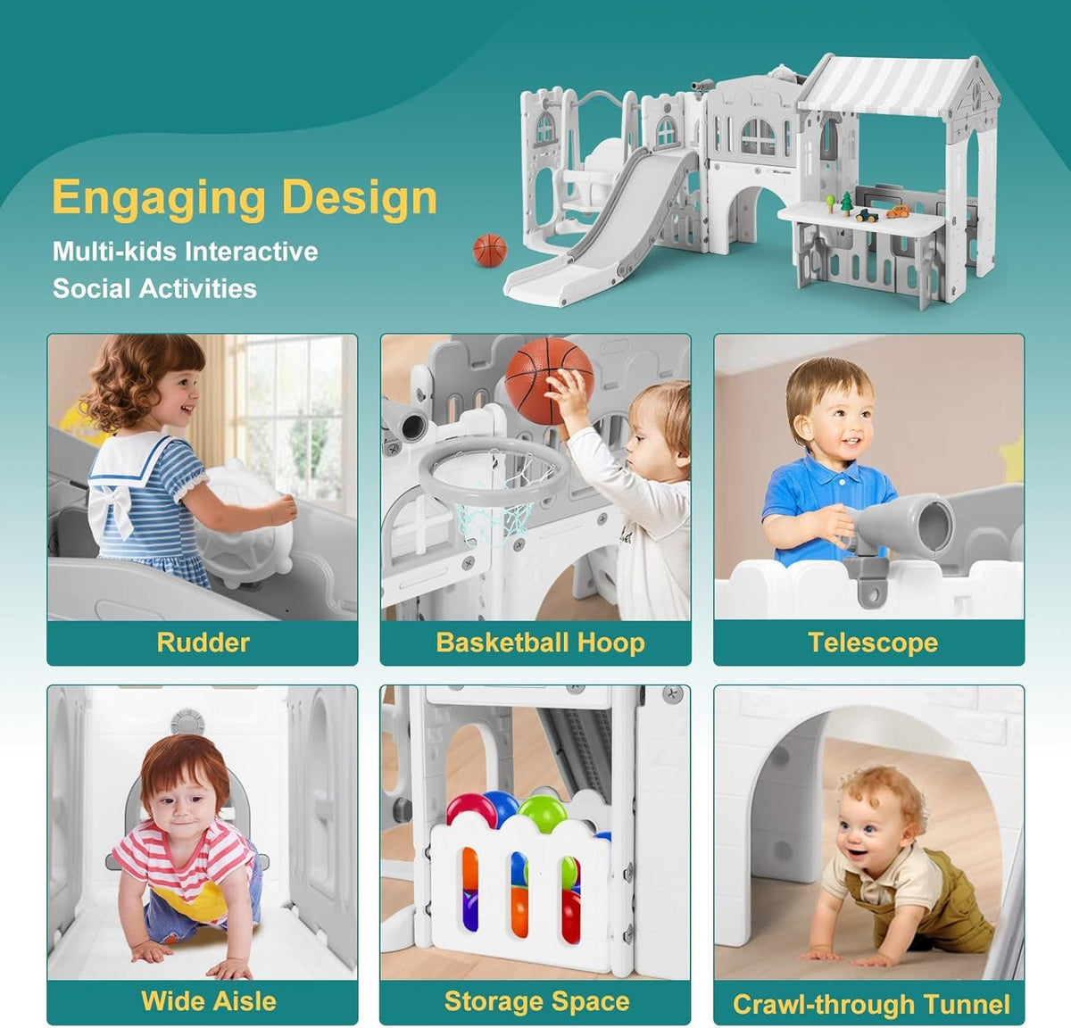 10 In 1 Toddler Friendly Slide Playset Indoor Outdoor