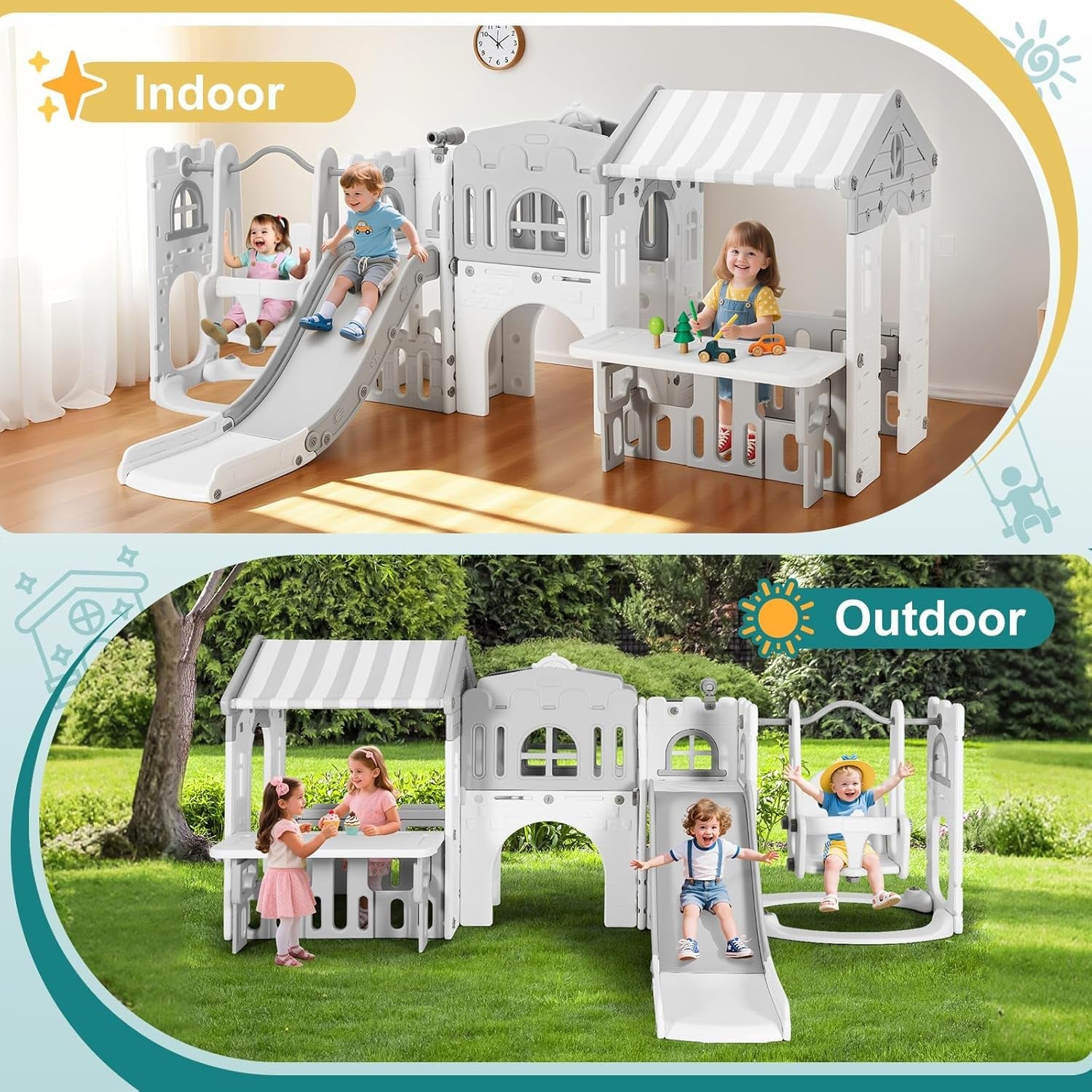 10 In 1 Toddler Friendly Slide Playset Indoor Outdoor