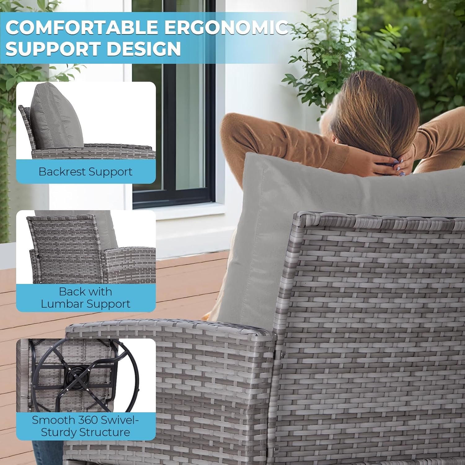 10 Piece Outdoor Patio Furniture Set with Swivel Chairs