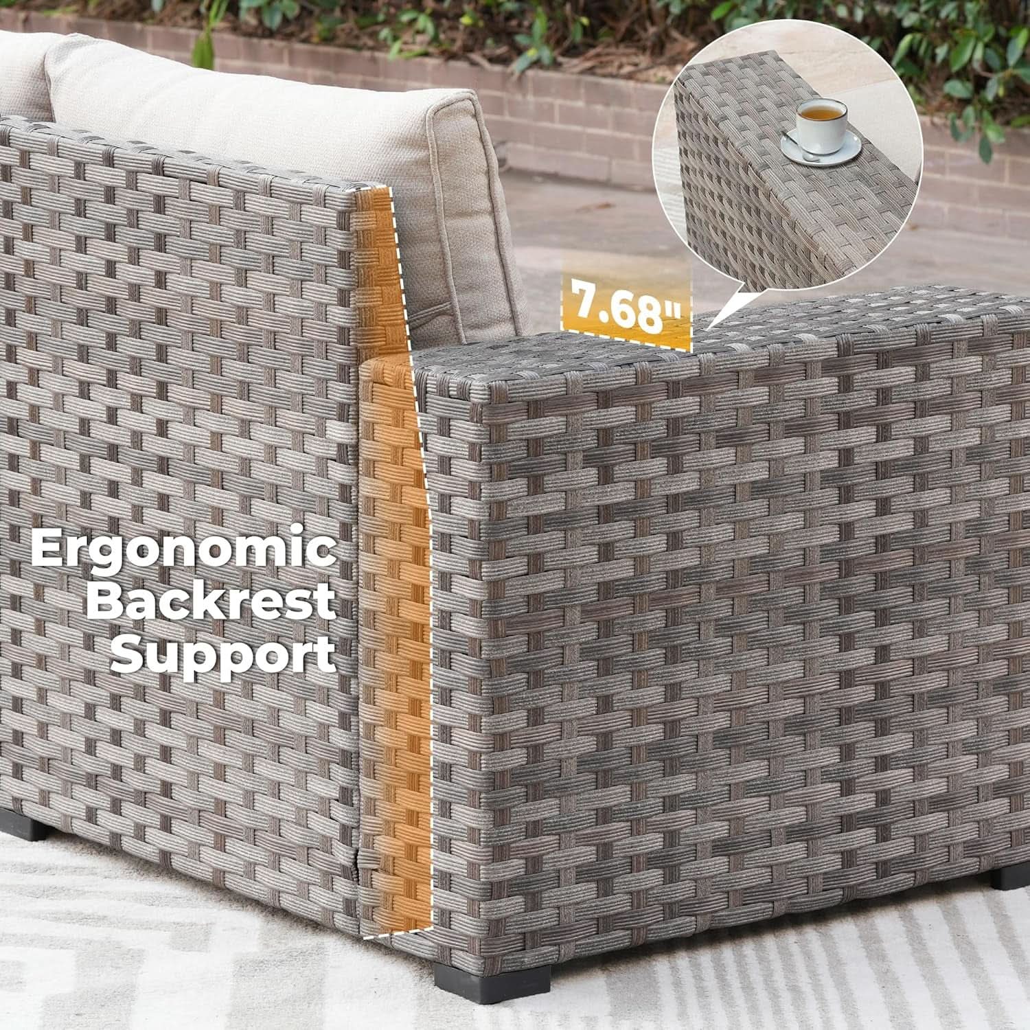 10 Piece Outdoor Wicker Sectional Sofa Set with Fire Pit