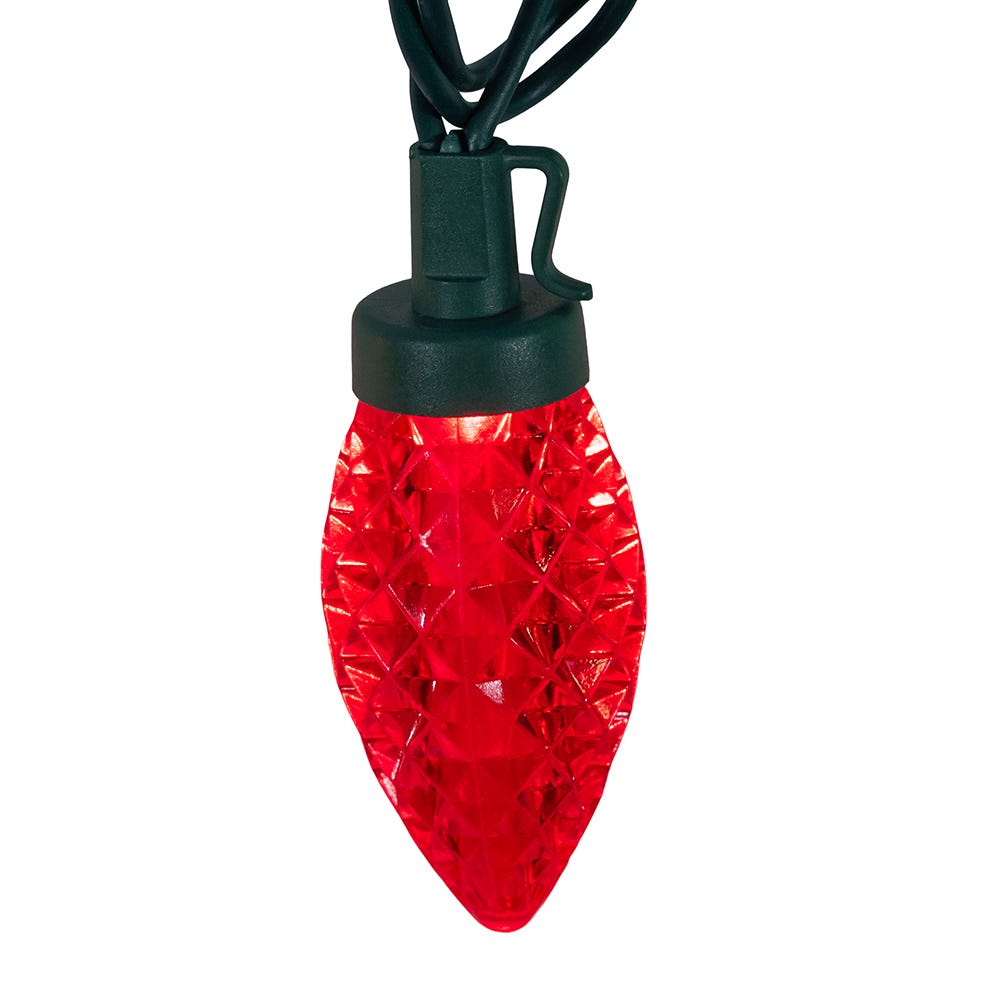 100-Light Multicolor LED Faceted C9 Green Wire String Lights