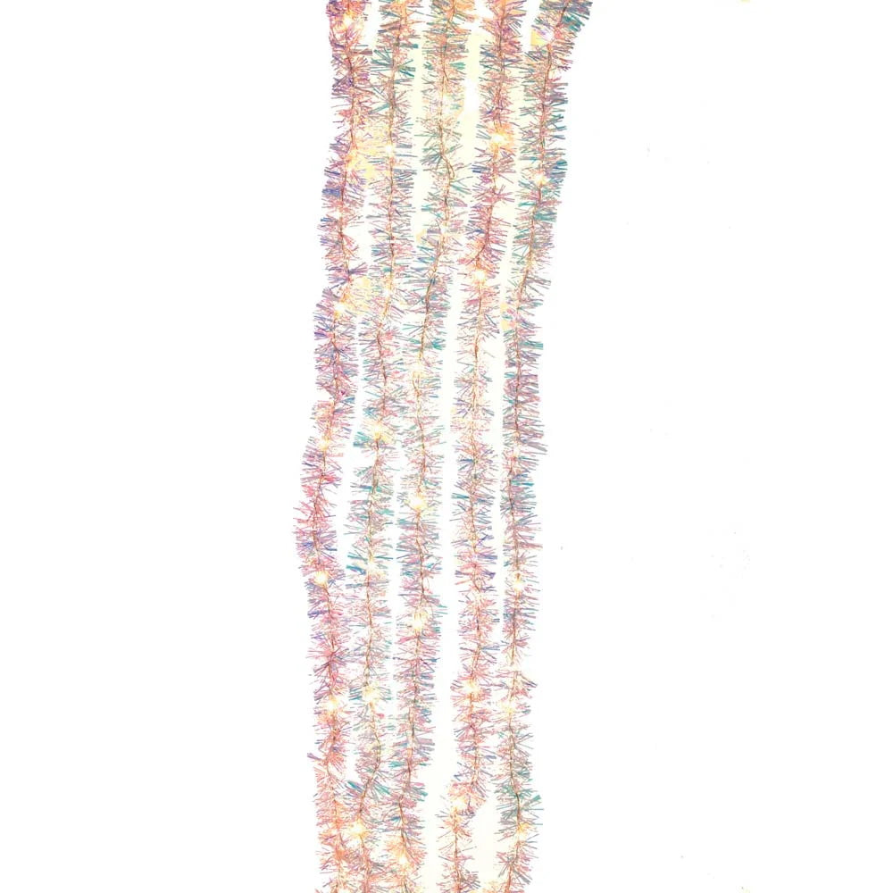 100-Light Silver Iridescent Tinsel Cascade Warm White Light Set