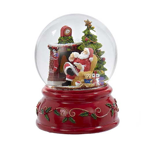 100MM Musical Santa Water Globe - Resting with Cocoa
