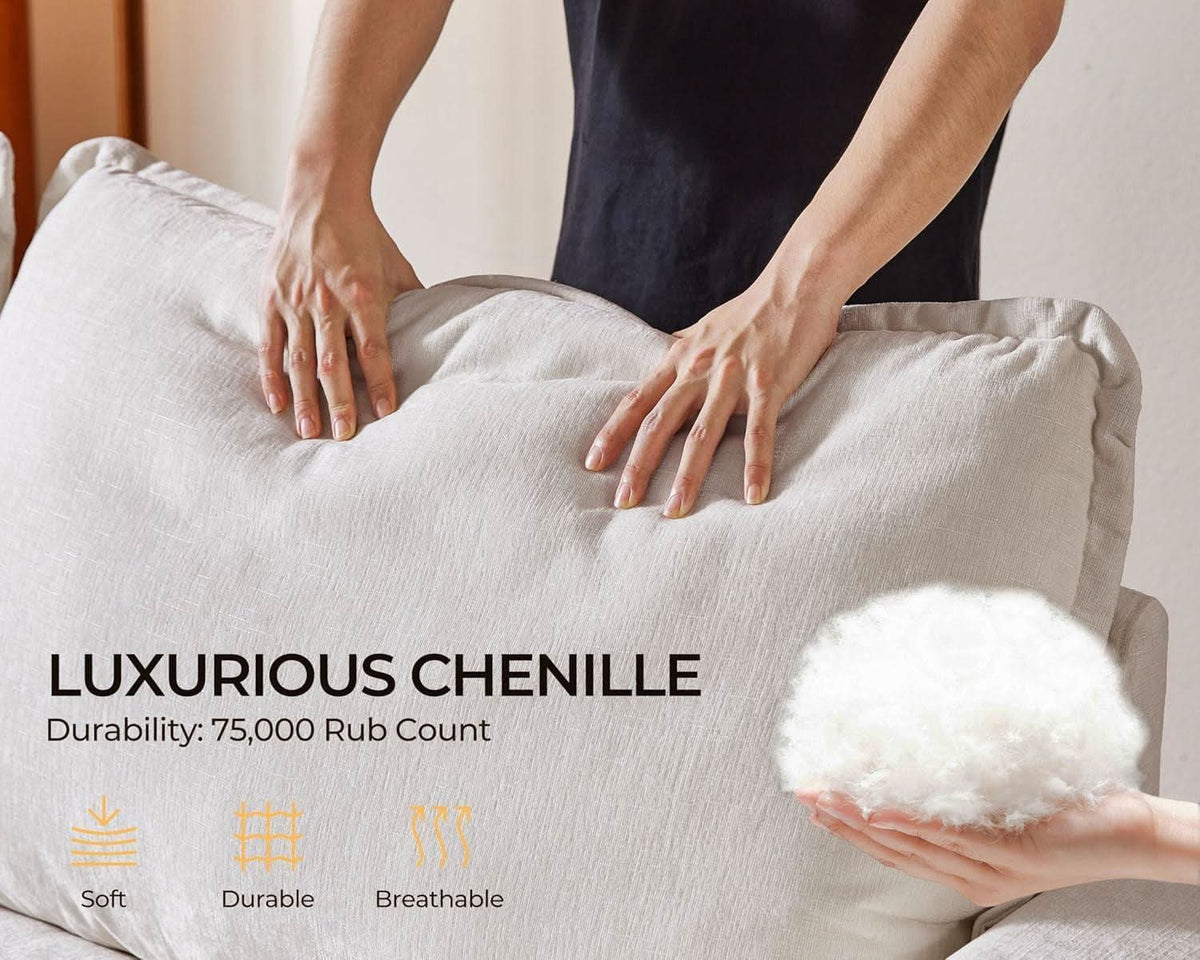102.8 Inch White Chenille Power Recliner Sofa With Headrest Storage USB Table Wall Hugger
