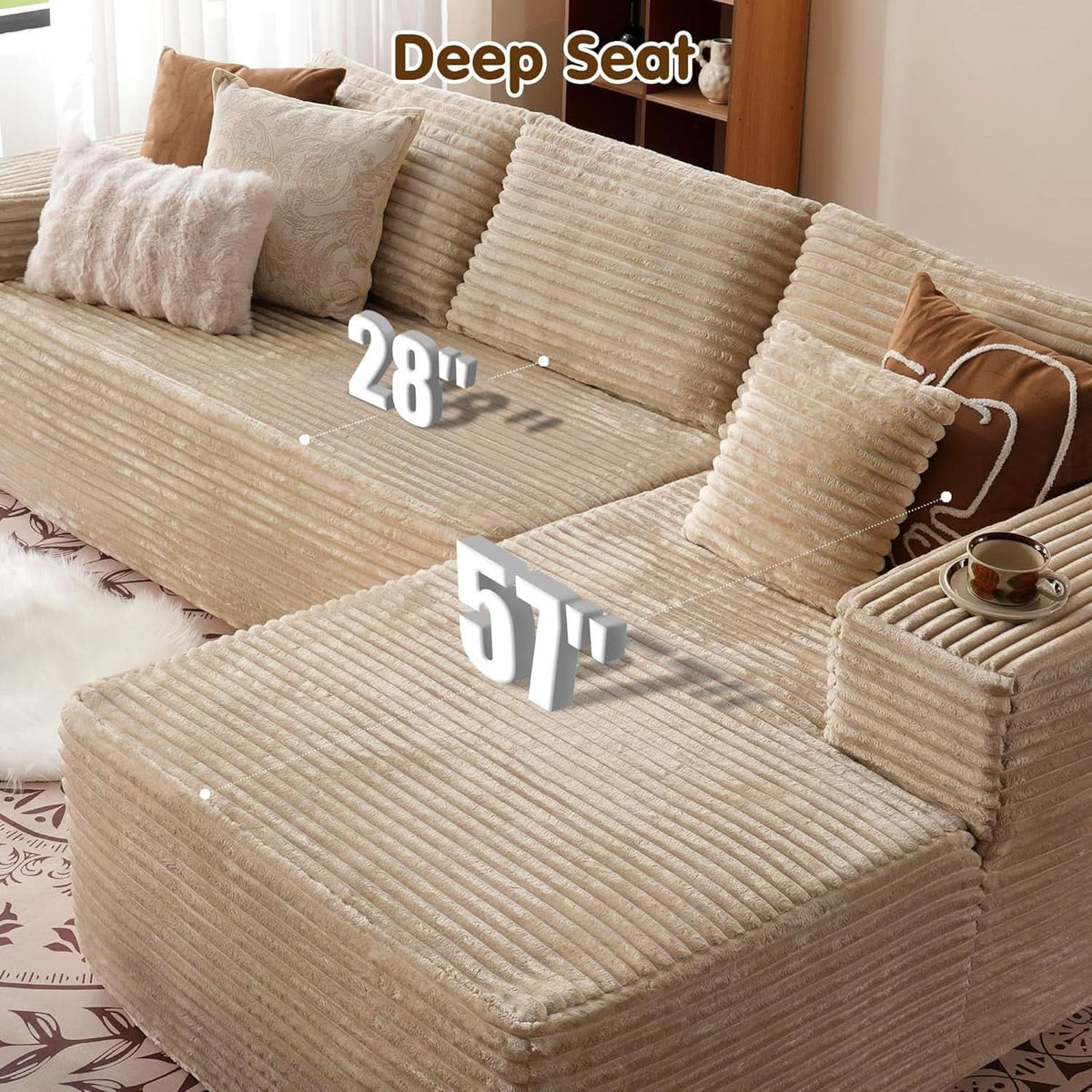 104 Inch Cloud Sectional Sofa Beige No Assembly Required Modern Upholstered Deep Seat Living Room