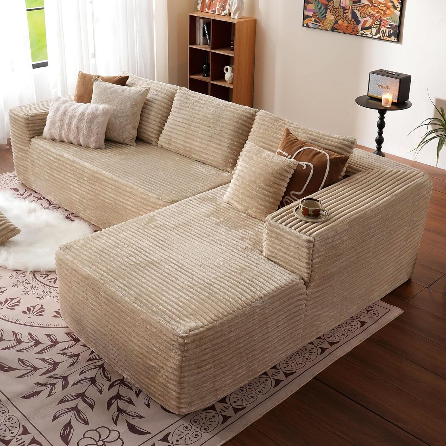 104 Inch Cloud Sectional Sofa Beige No Assembly Required Modern Upholstered Deep Seat Living Room