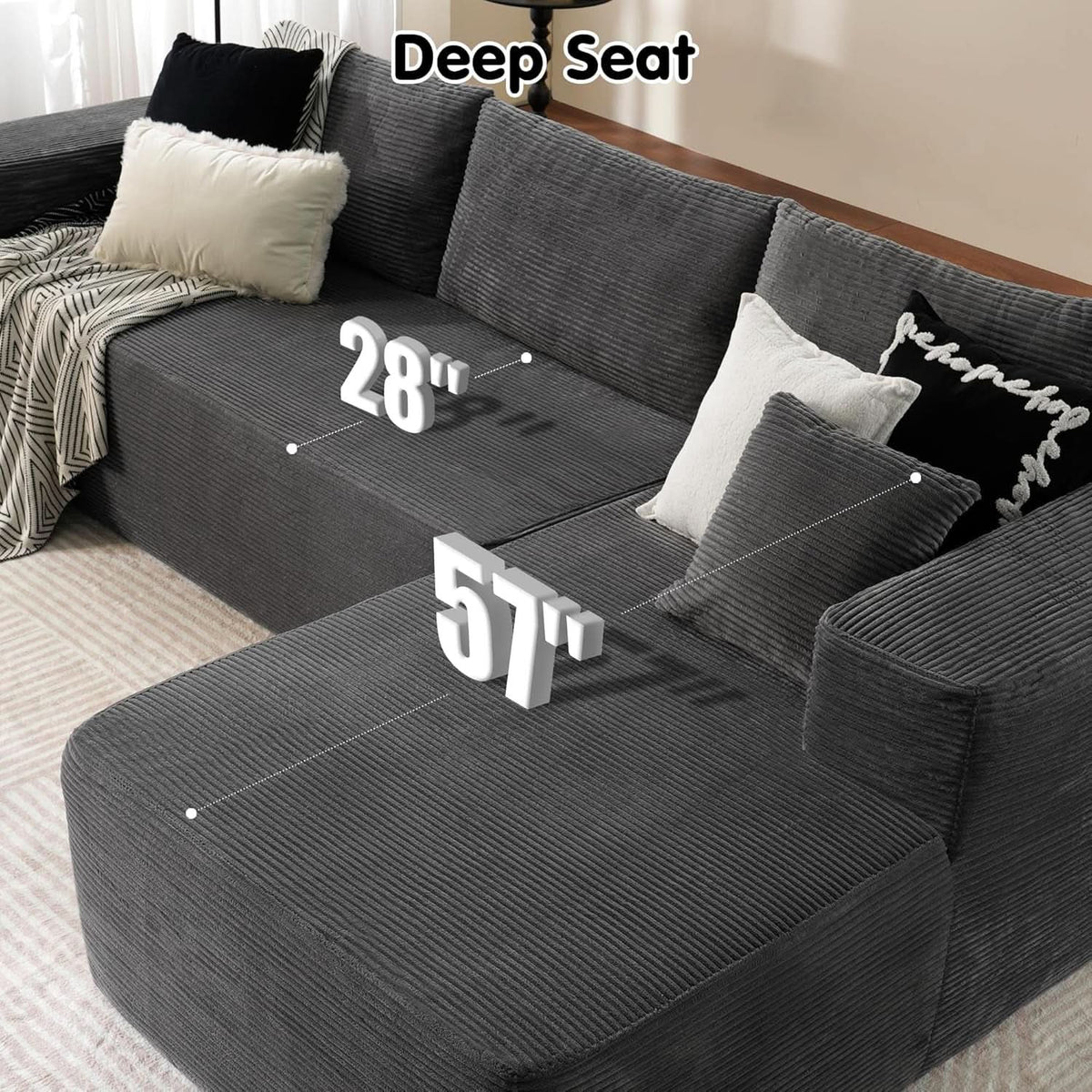 104 Inch Cloud Sectional Sofa Grey L Shaped Chaise Modern Upholstered Modular Couch For Living Room