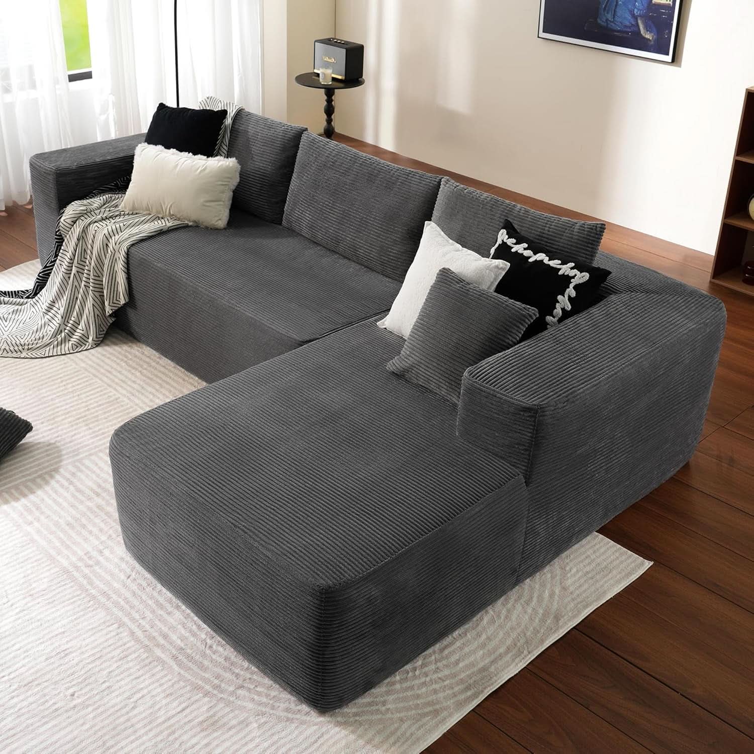 104 Inch Cloud Sectional Sofa Grey L Shaped Chaise Modern Upholstered Modular Couch For Living Room