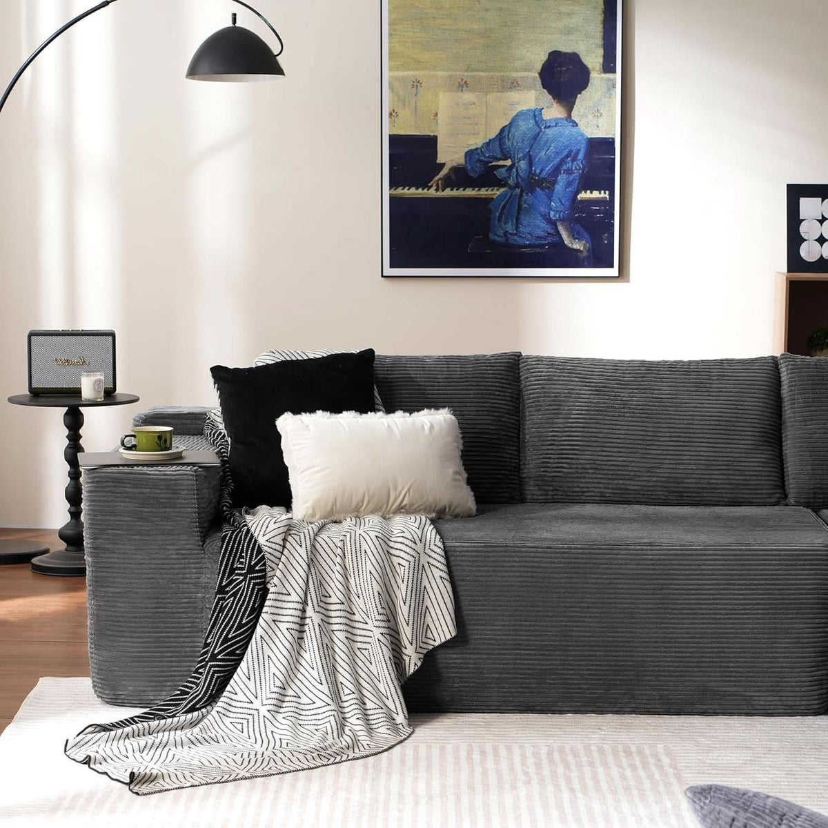 104 Inch Cloud Sectional Sofa Grey L Shaped Chaise Modern Upholstered Modular Couch For Living Room
