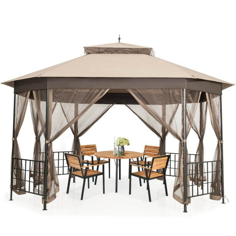 10x12 Octagonal Patio Gazebo With Mosquito Netting And Ventilated Double Tier Roof