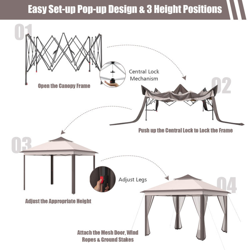 11 By 11 Feet Pop Up Gazebo Tent With 2 Tier Roof And Mesh Sides Portable Canopy Shelter