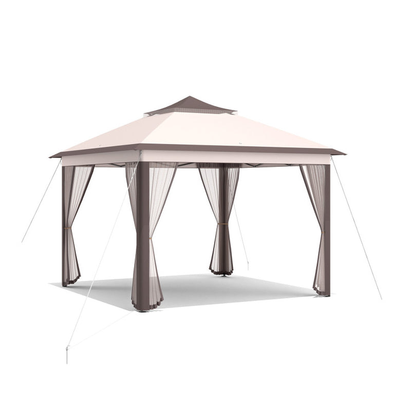 11 By 11 Feet Pop Up Gazebo Tent With 2 Tier Roof And Mesh Sides Portable Canopy Shelter