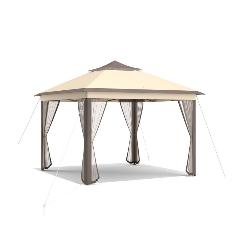 11 By 11 Feet Pop Up Gazebo Tent With 2 Tier Roof And Mesh Sides Portable Canopy Shelter