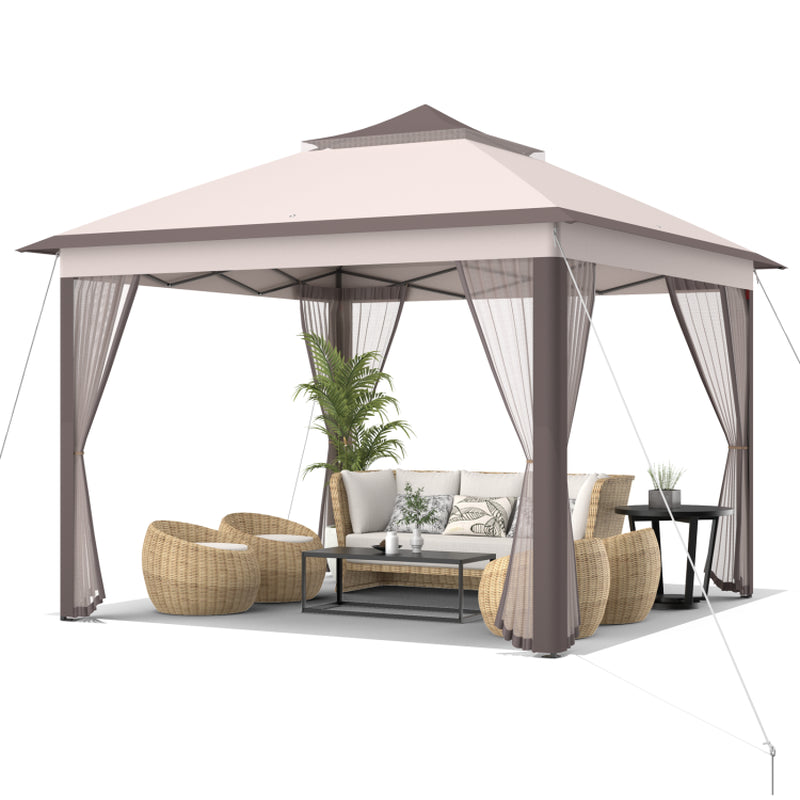 11 By 11 Feet Pop Up Gazebo Tent With 2 Tier Roof And Mesh Sides Portable Canopy Shelter