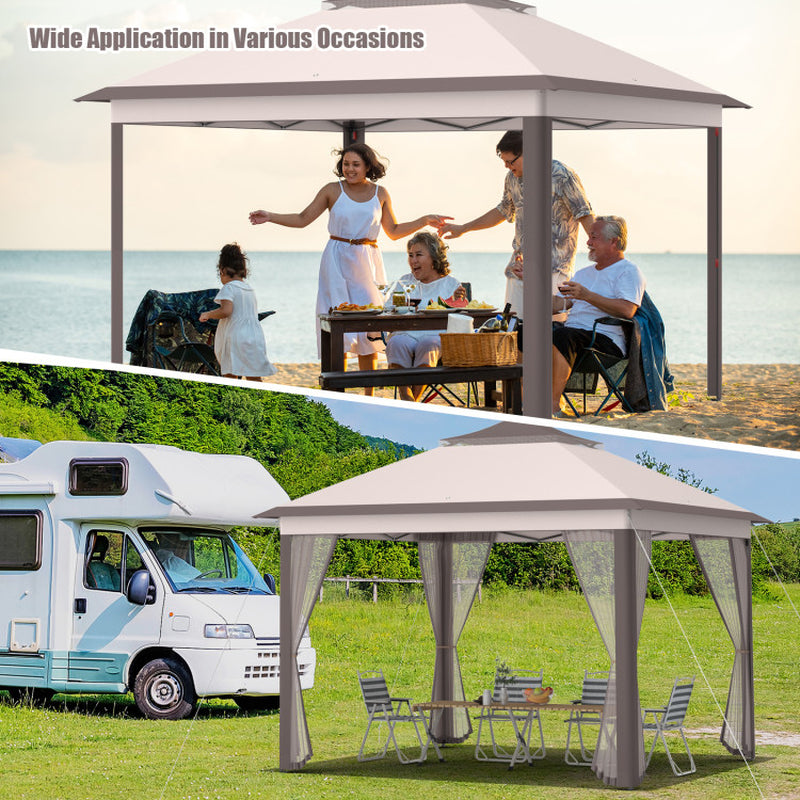11 By 11 Feet Pop Up Gazebo Tent With 2 Tier Roof And Mesh Sides Portable Canopy Shelter