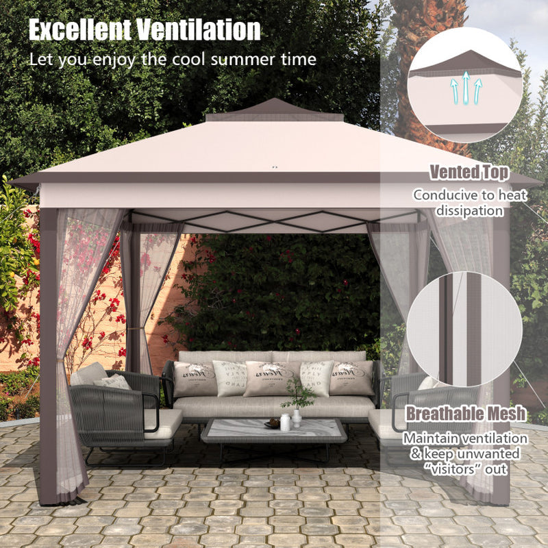 11 By 11 Feet Pop Up Gazebo Tent With 2 Tier Roof And Mesh Sides Portable Canopy Shelter