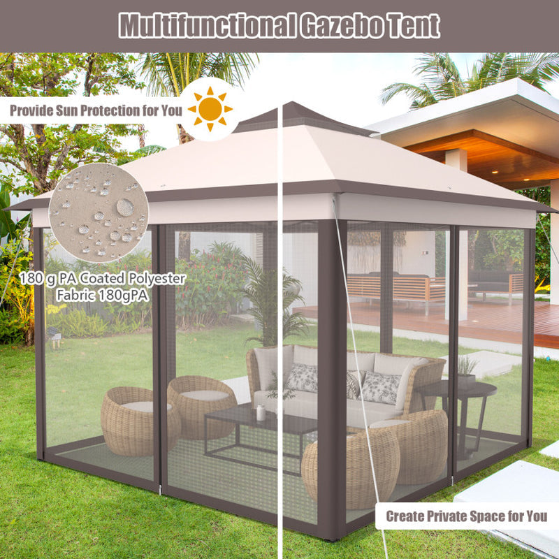 11 By 11 Feet Pop Up Gazebo Tent With 2 Tier Roof And Mesh Sides Portable Canopy Shelter