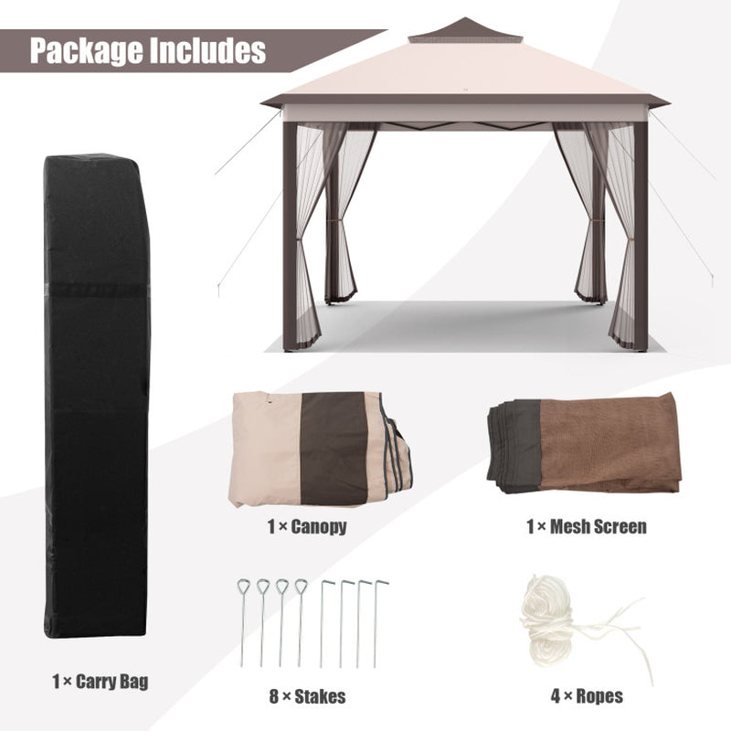 11 By 11 Feet Pop Up Gazebo Tent With 2 Tier Roof And Mesh Sides Portable Canopy Shelter