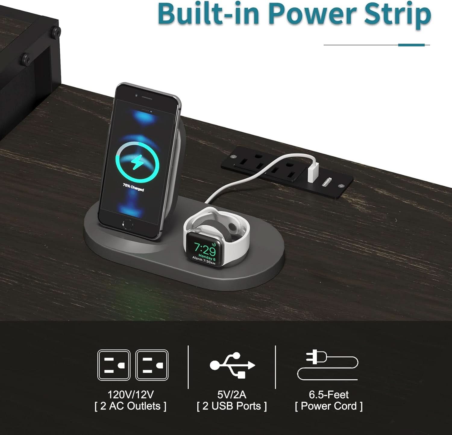 11 Drawer Dresser With Fabric Drawers, Charging Station, LED Lights And Shelves, Black Wood Veins