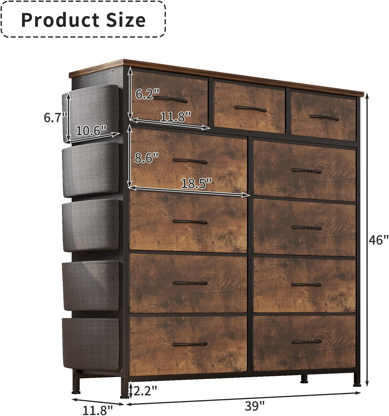11 Drawer Dresser With Fabric Storage And Steel Frame
