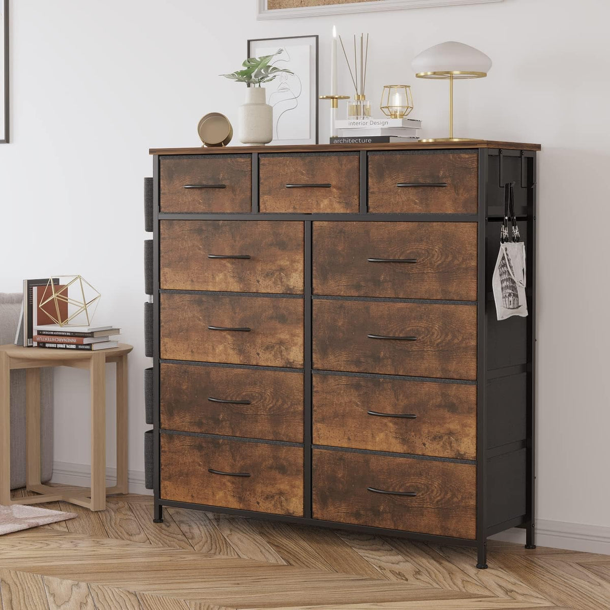 11 Drawer Dresser With Fabric Storage And Steel Frame