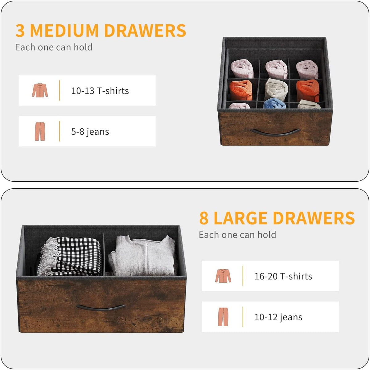 11 Drawer Dresser With Fabric Storage And Steel Frame