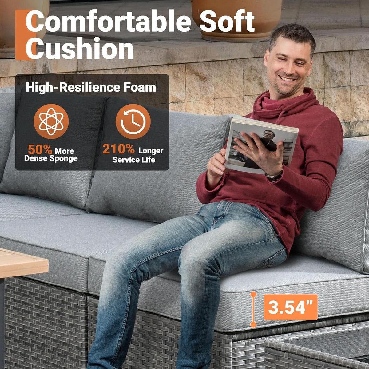 11 Piece Outdoor Patio Furniture Set With Fire Pit Table Dark Grey Wicker Sectional And Swivel Chairs