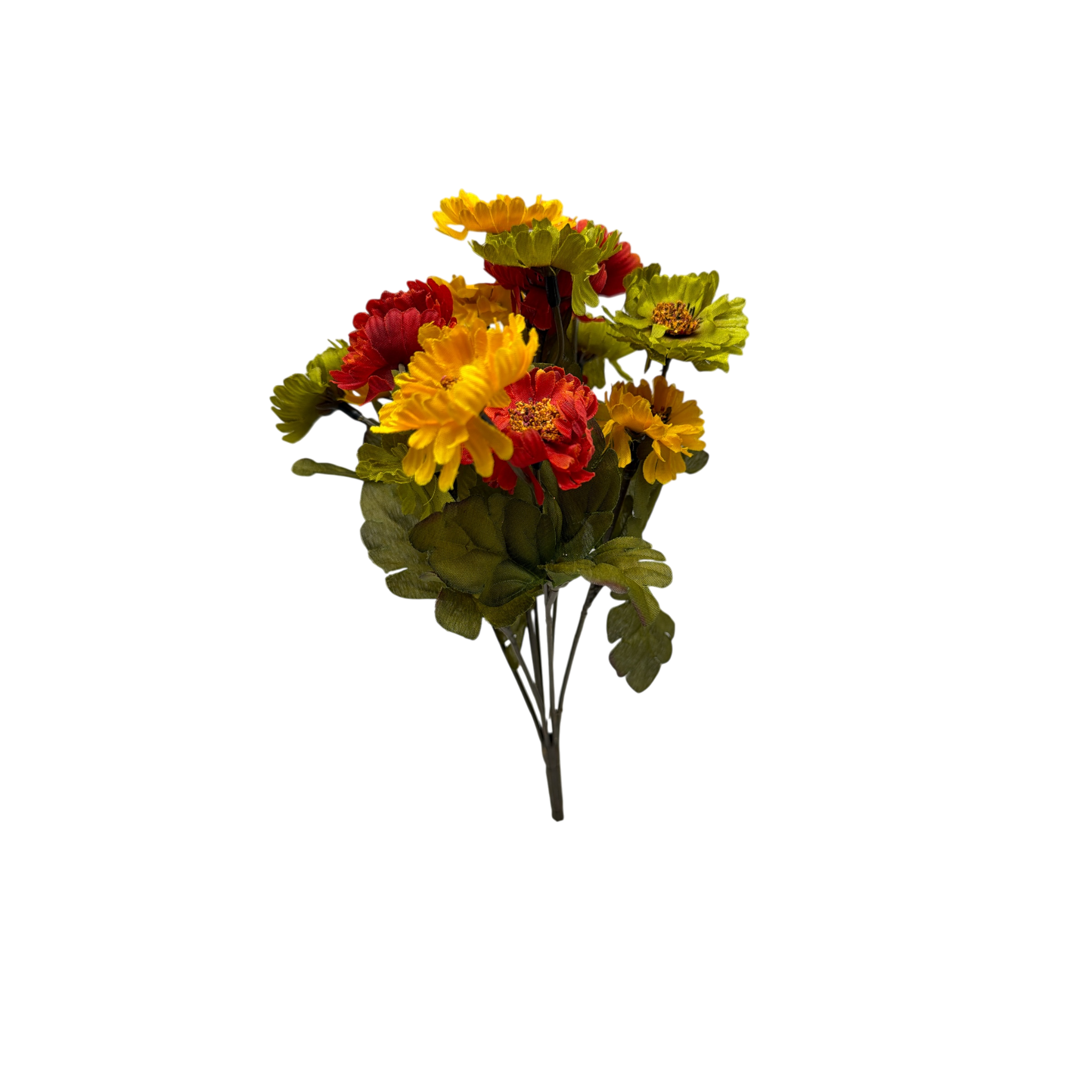 11 inch Faux Mini Straw Dasies - Red Yellow Green Flowers