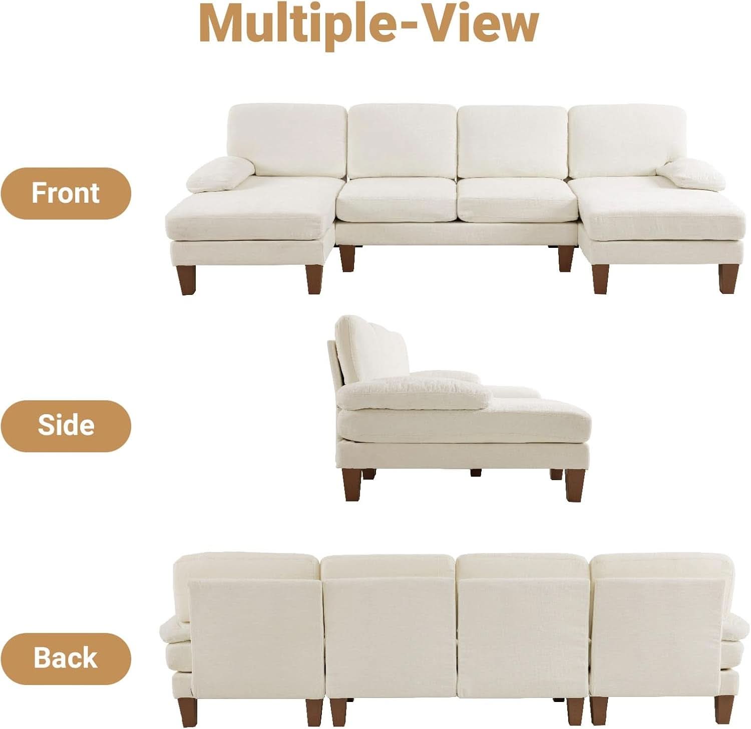 110 Inch Beige U Shaped Sectional Sofa For Living Room With Double Chaise And Comfortable Seating For Gatherings