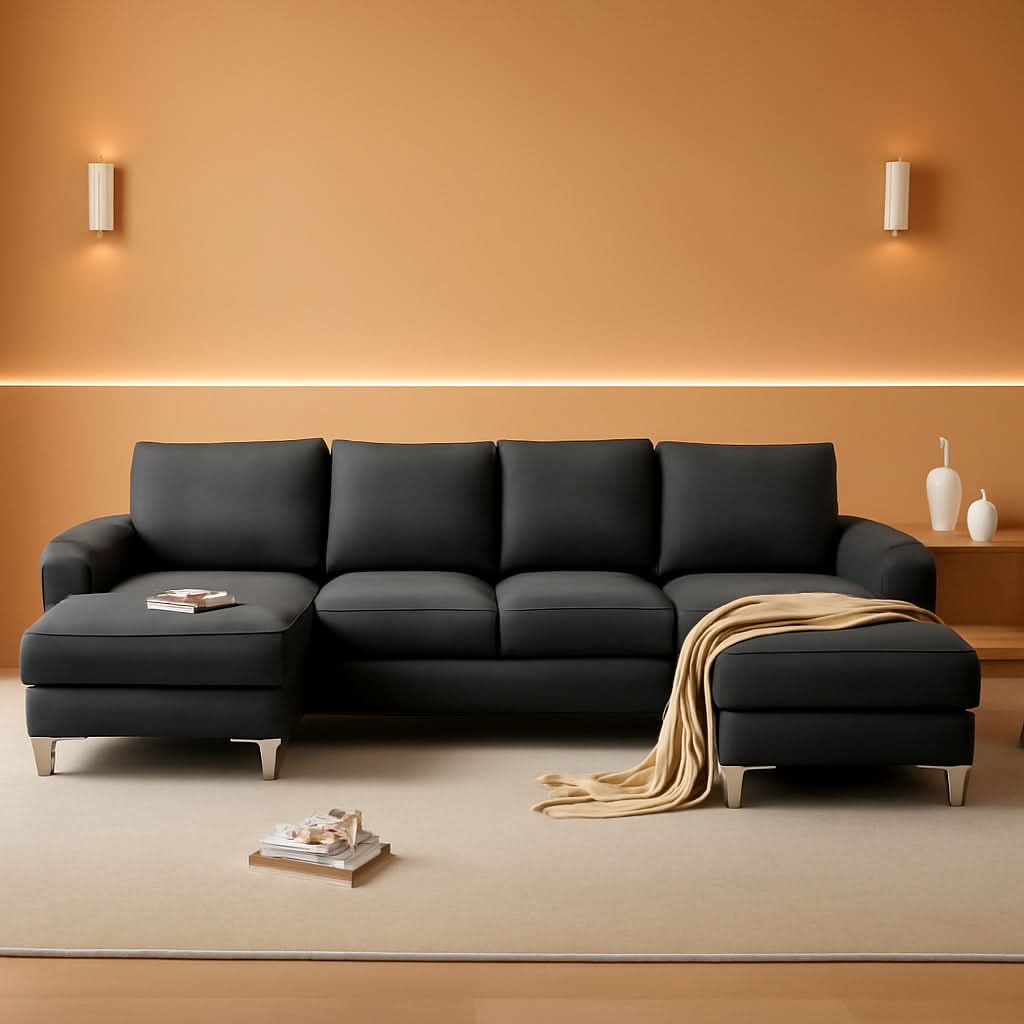 110 Inch Modern U Shaped Sectional Couch In Grey Linen Fabric For Living Room Furniture