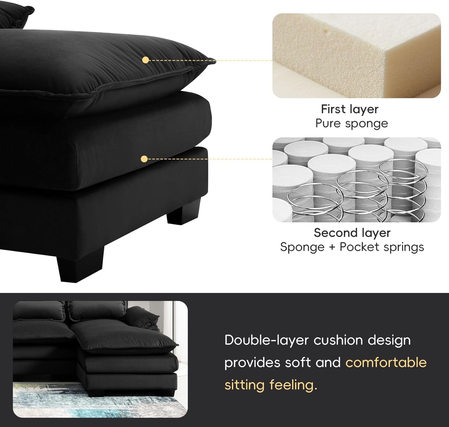110 Inch Modular Sectional Couch Sleeper Sofa Bed With Waist Pillows For Living Room