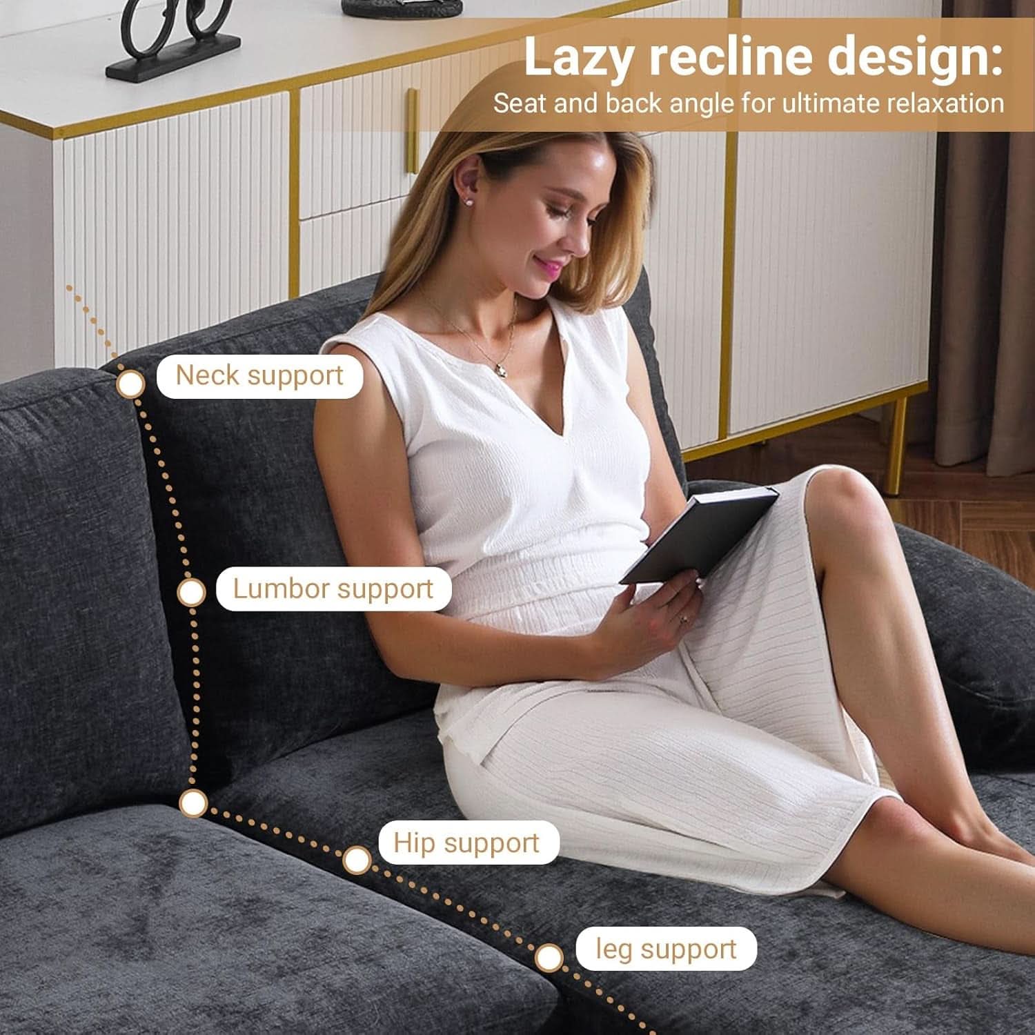 110 Inch U Shaped Sectional Couch For Living Room With Double Chaise In Chenille Fabric Black