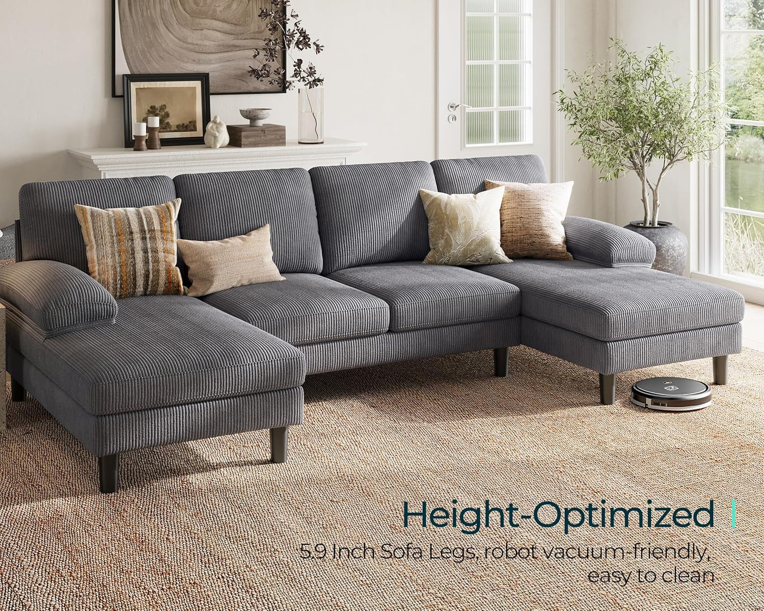 111 Grey U Shaped Sectional Sofa With Sleepable Armrests