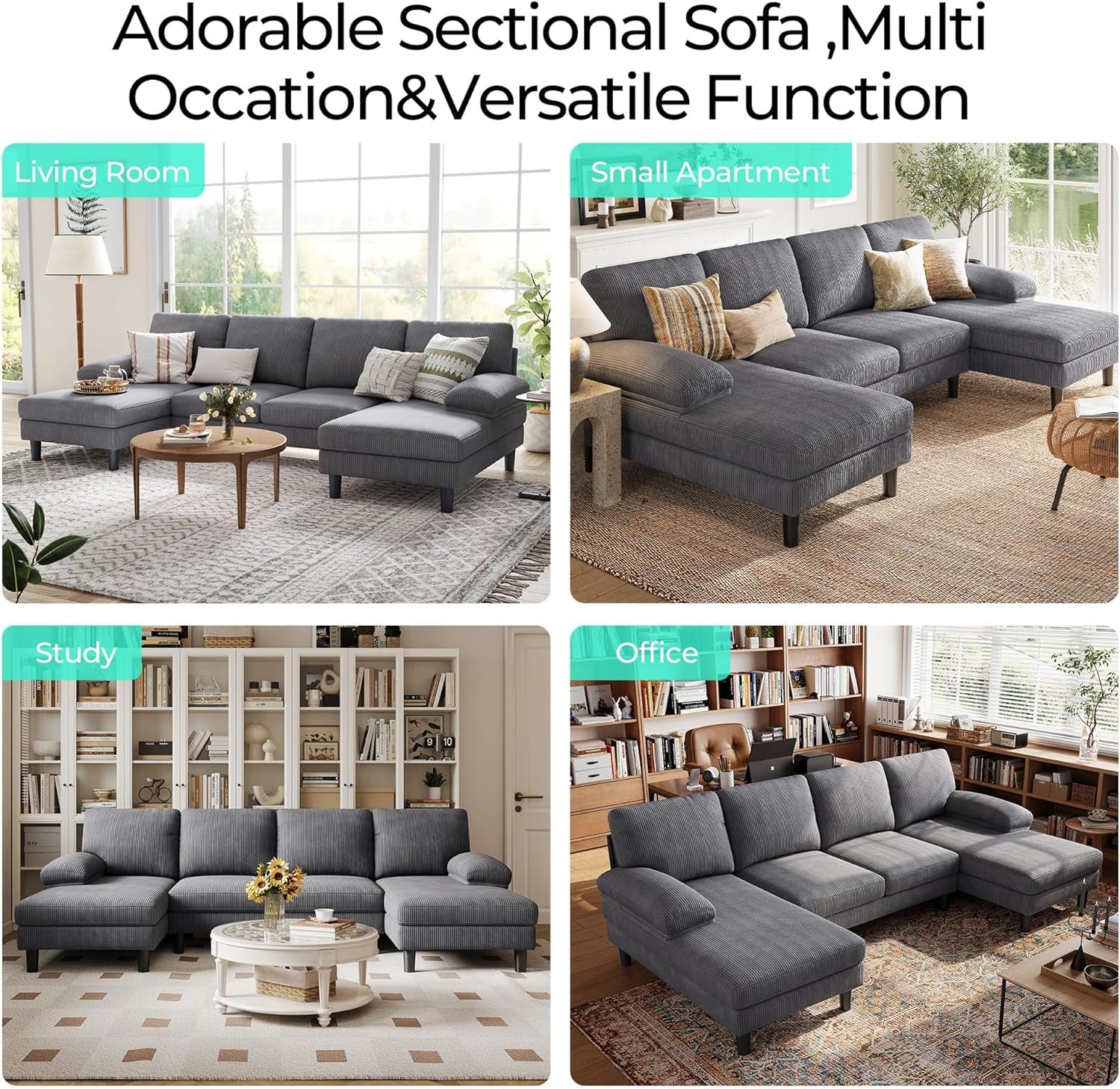 111 Grey U Shaped Sectional Sofa With Sleepable Armrests