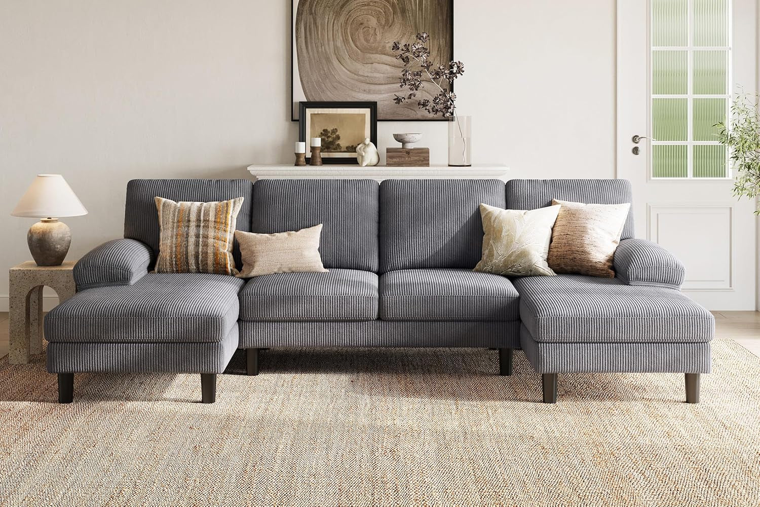111 Grey U Shaped Sectional Sofa With Sleepable Armrests