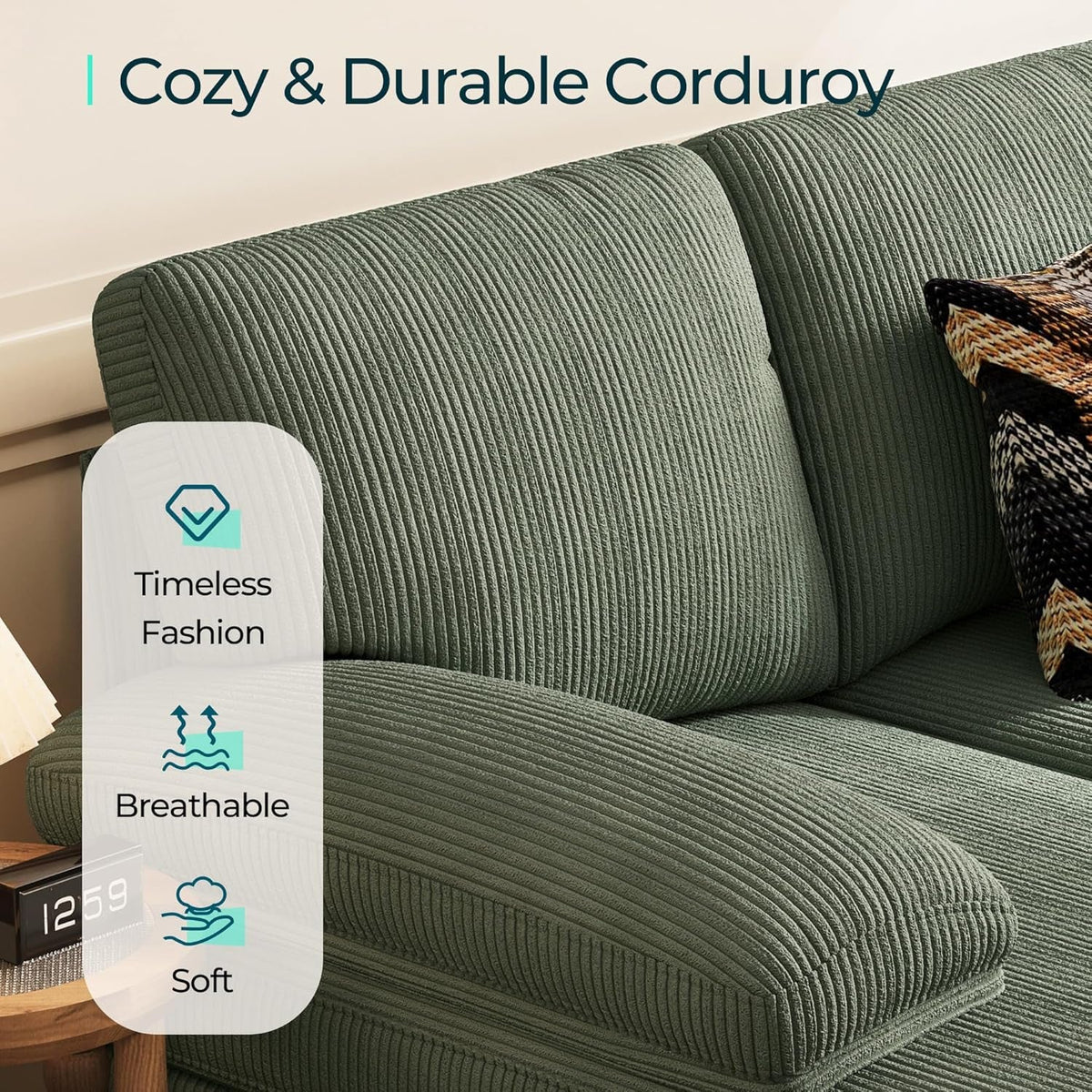 111 Inch Army Green Corduroy U Shaped Sectional Sofa