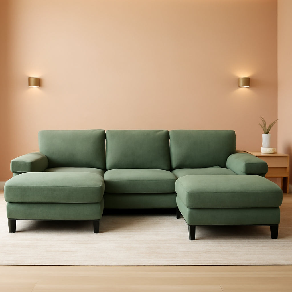 111 Inch Army Green Corduroy U Shaped Sectional Sofa