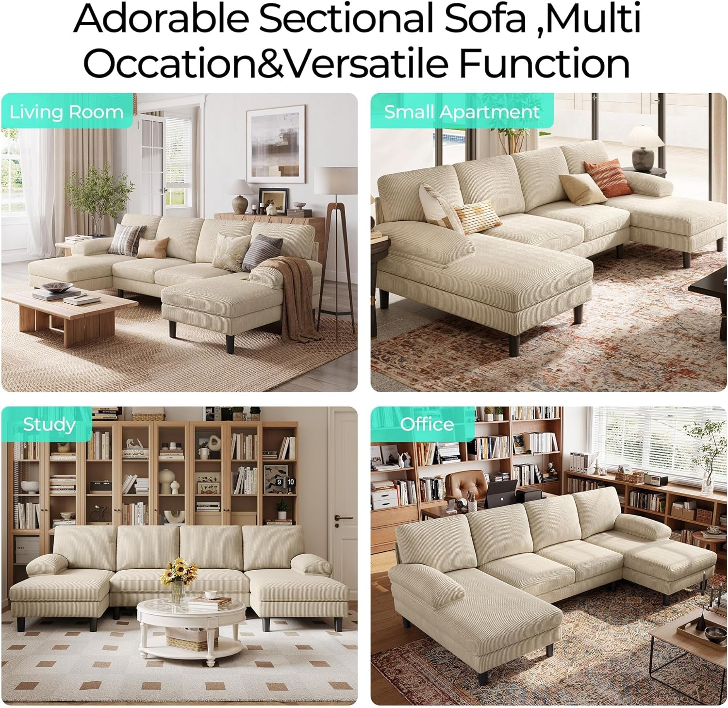 111 Inch U Shaped Sectional Sofa Sleepable Armrests