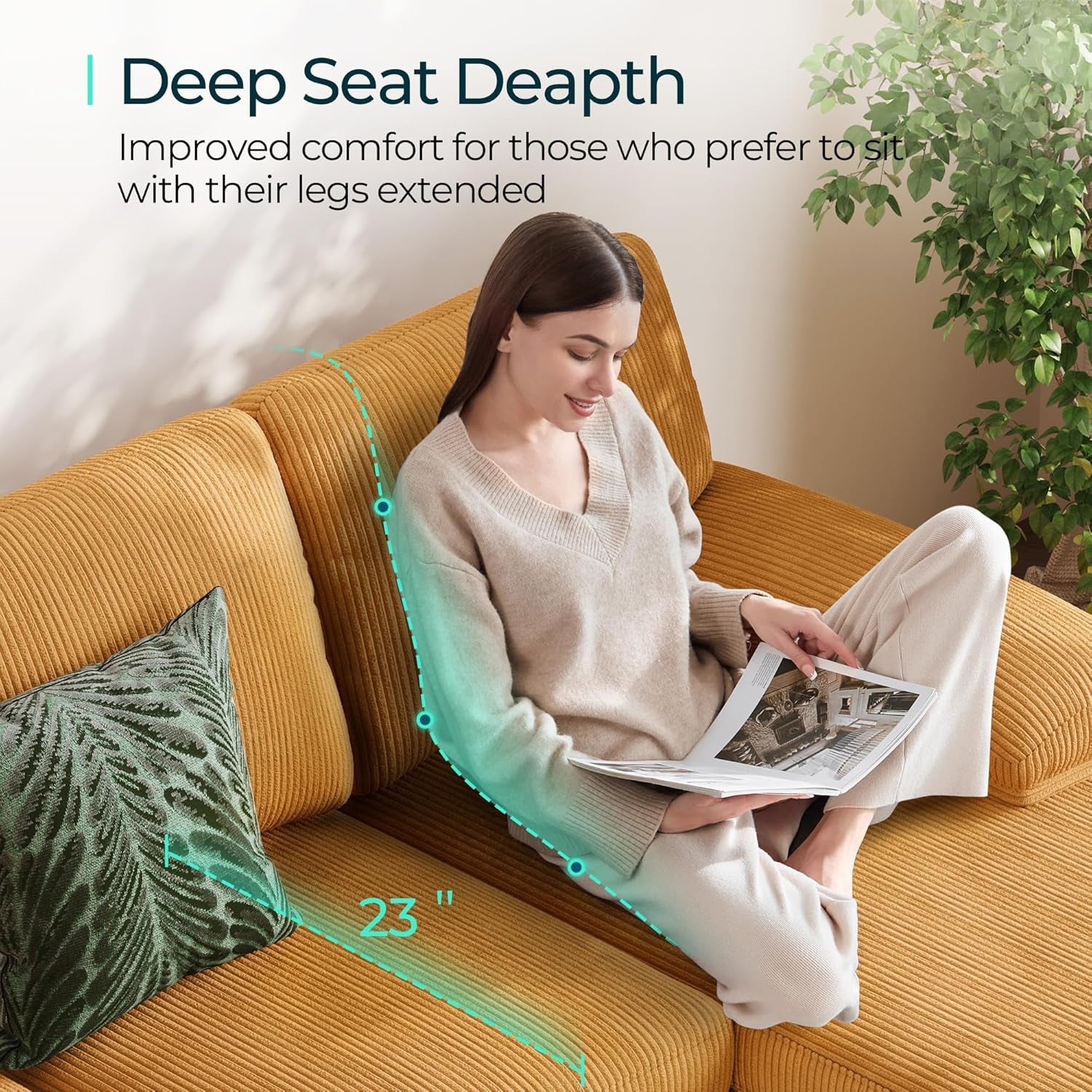 111 Inch Yellow U Shaped Sectional Sofa Sleepable Armrests