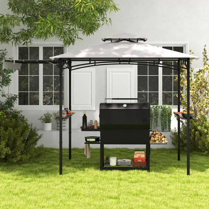 11x5 Ft Grill Gazebo With Side Awning And Double Tiered Top For Outdoor Cooking Shade