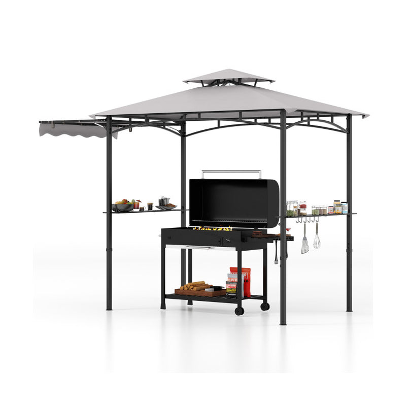 11x5 Ft Grill Gazebo With Side Awning And Double Tiered Top For Outdoor Cooking Shade