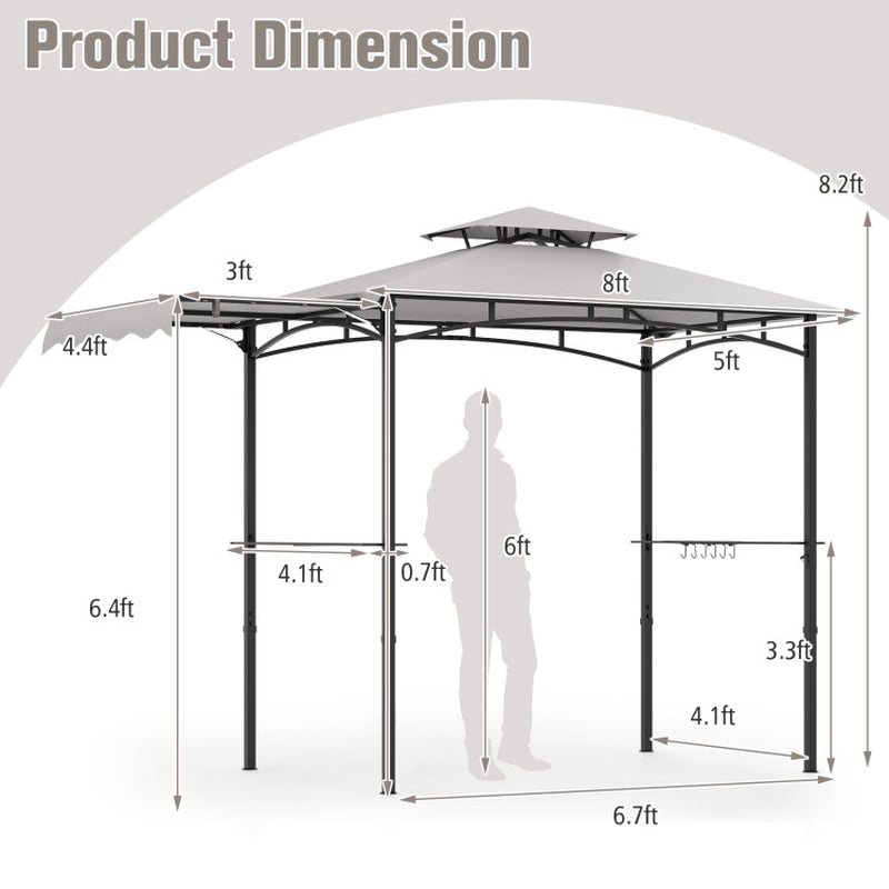 11x5 Ft Grill Gazebo With Side Awning And Double Tiered Top For Outdoor Cooking Shade