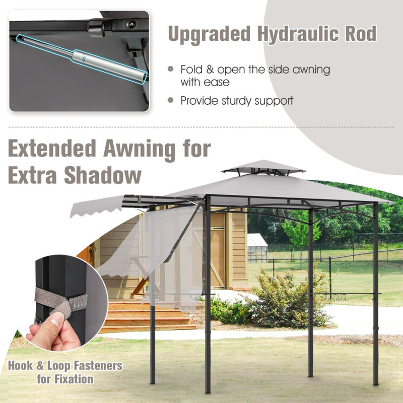 11x5 Ft Grill Gazebo With Side Awning And Double Tiered Top For Outdoor Cooking Shade