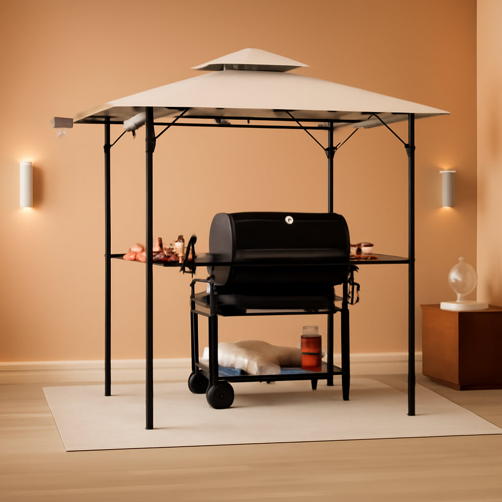 11x5 Ft Grill Gazebo With Side Awning And Double Tiered Top For Outdoor Cooking Shade
