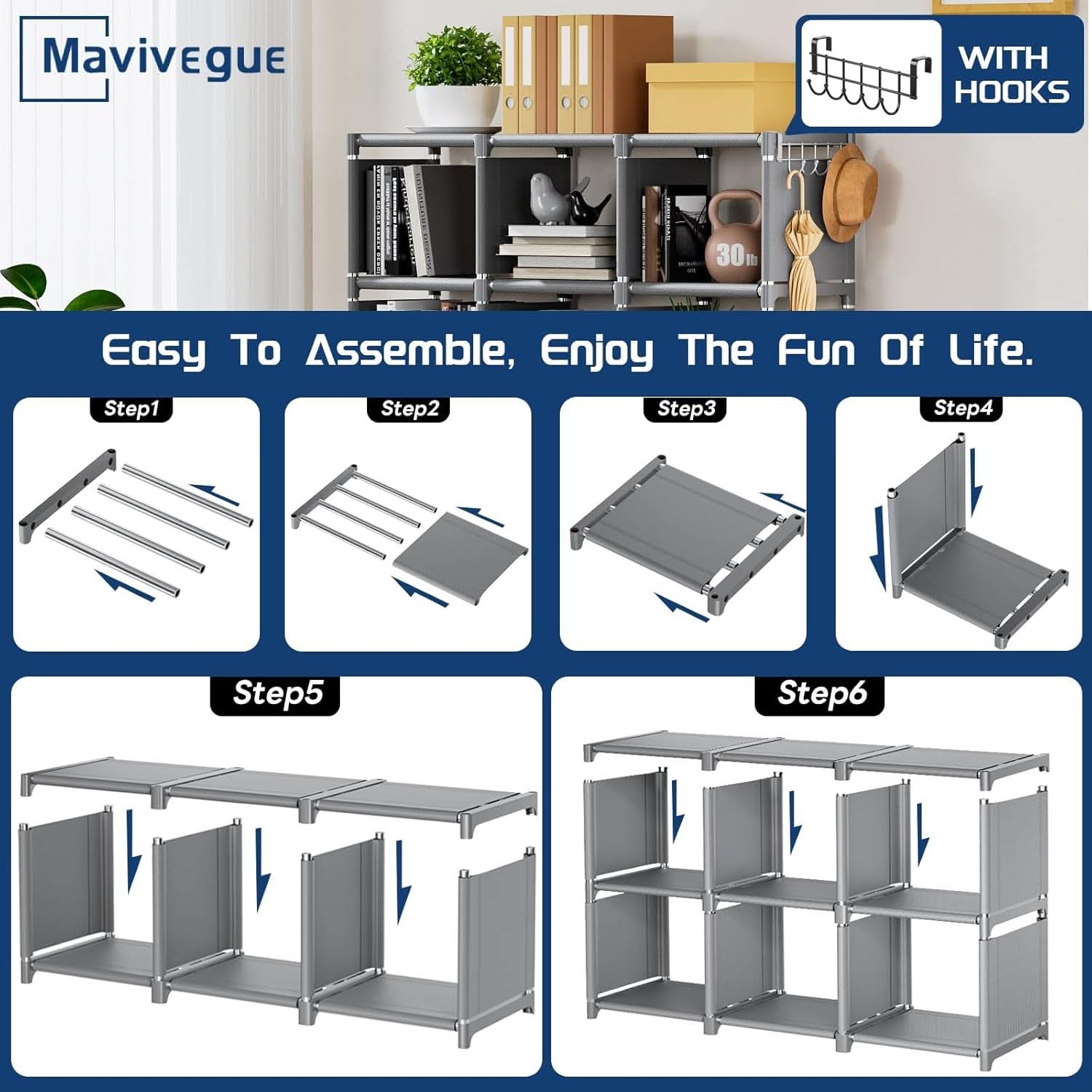 12 Cube Grey Metal Bookcase Storage Organizer Home Office