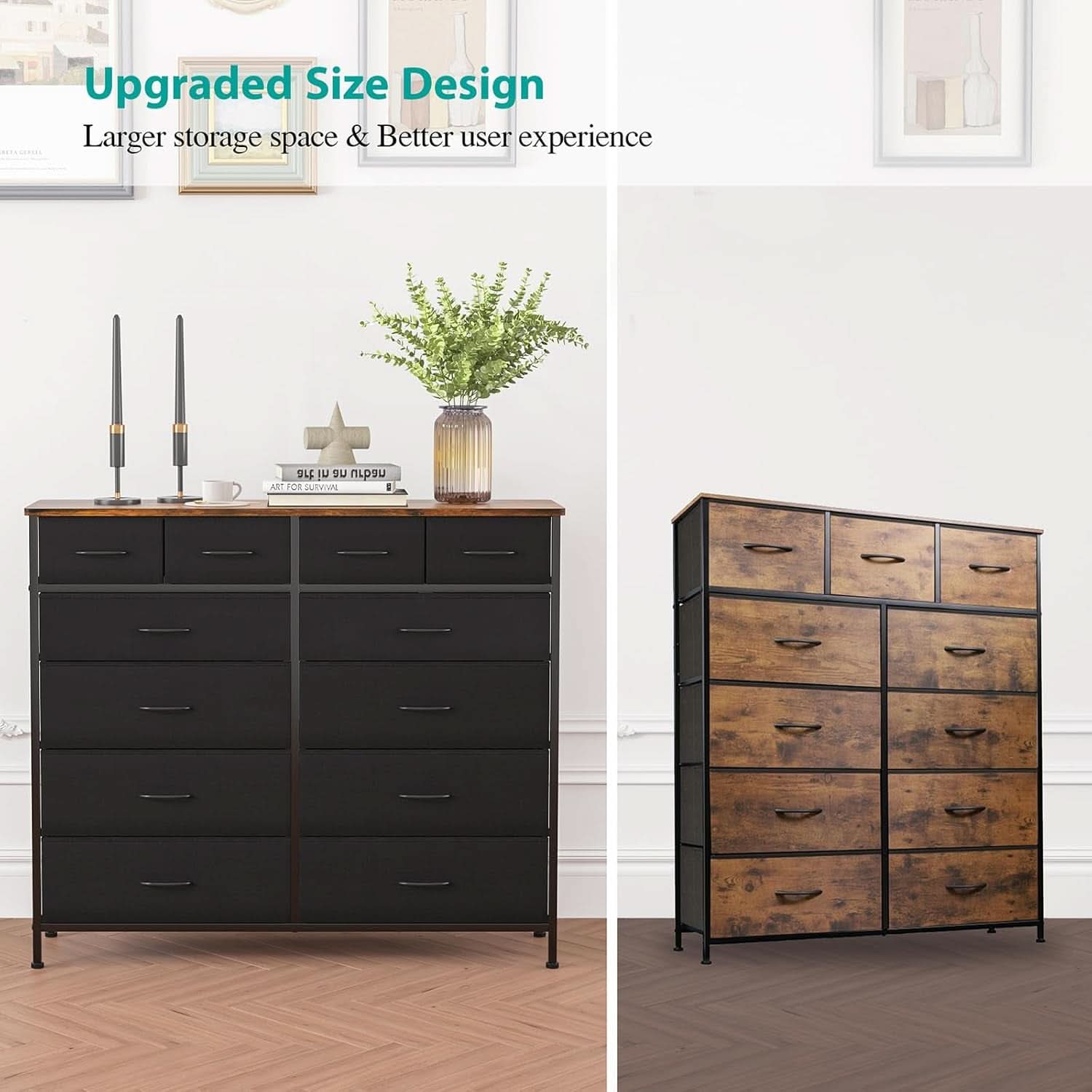 12 Drawer Dresser With Fabric Drawers For Bedroom And Closet Storage